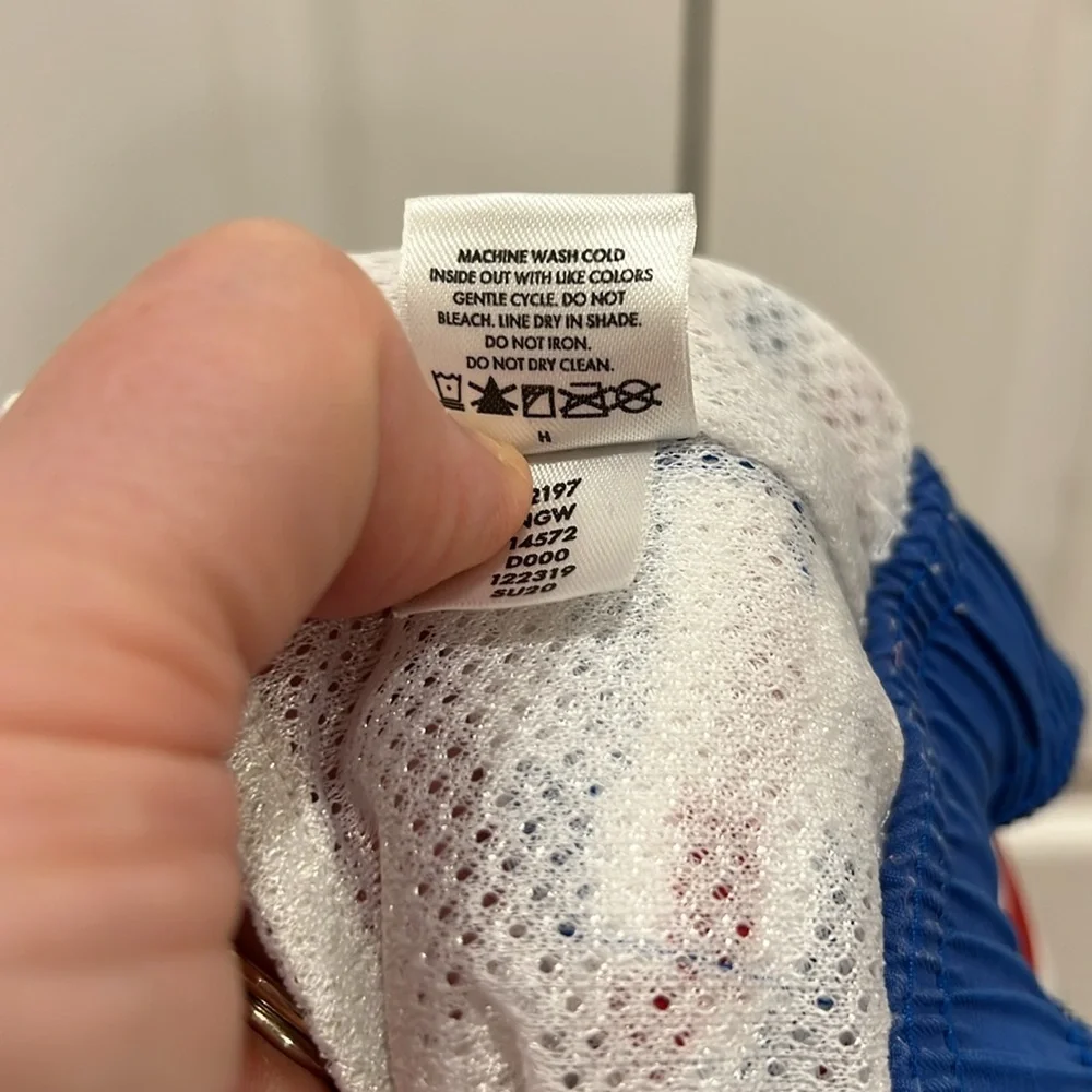 Hanna Andersson Red White and Blue Striped Kids Swim Trunks - Picture 7 of 7